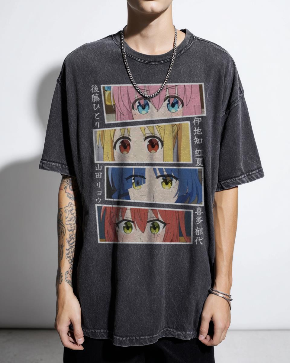 Bocchi the Rock Classic Hitori Gotoh Anime Girl Acidwash T-Shirt - Manga Fan Tee Unisex