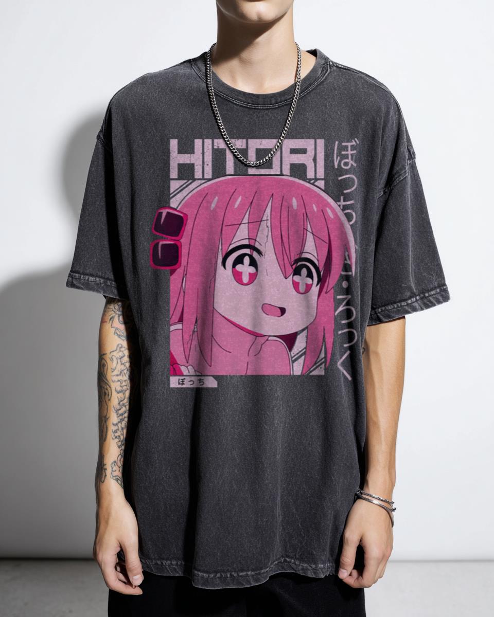 Bocchi The Rock! Hitori Gotou Anime Pink Art T-Shirt - Kid's Manga Fan