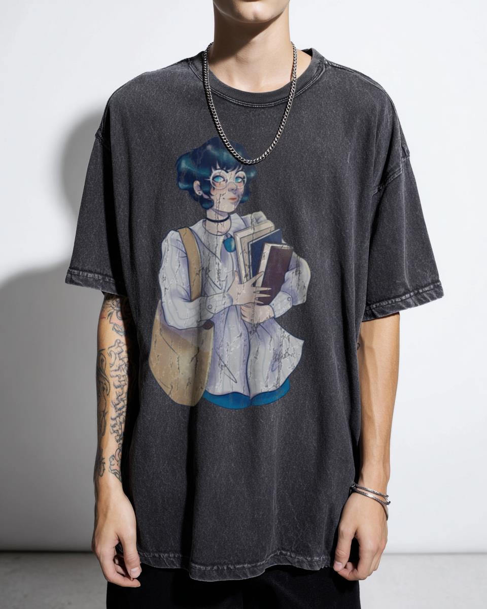 Book Worm Sailor Mercury Anime T-Shirt - Magical Girl Illustration