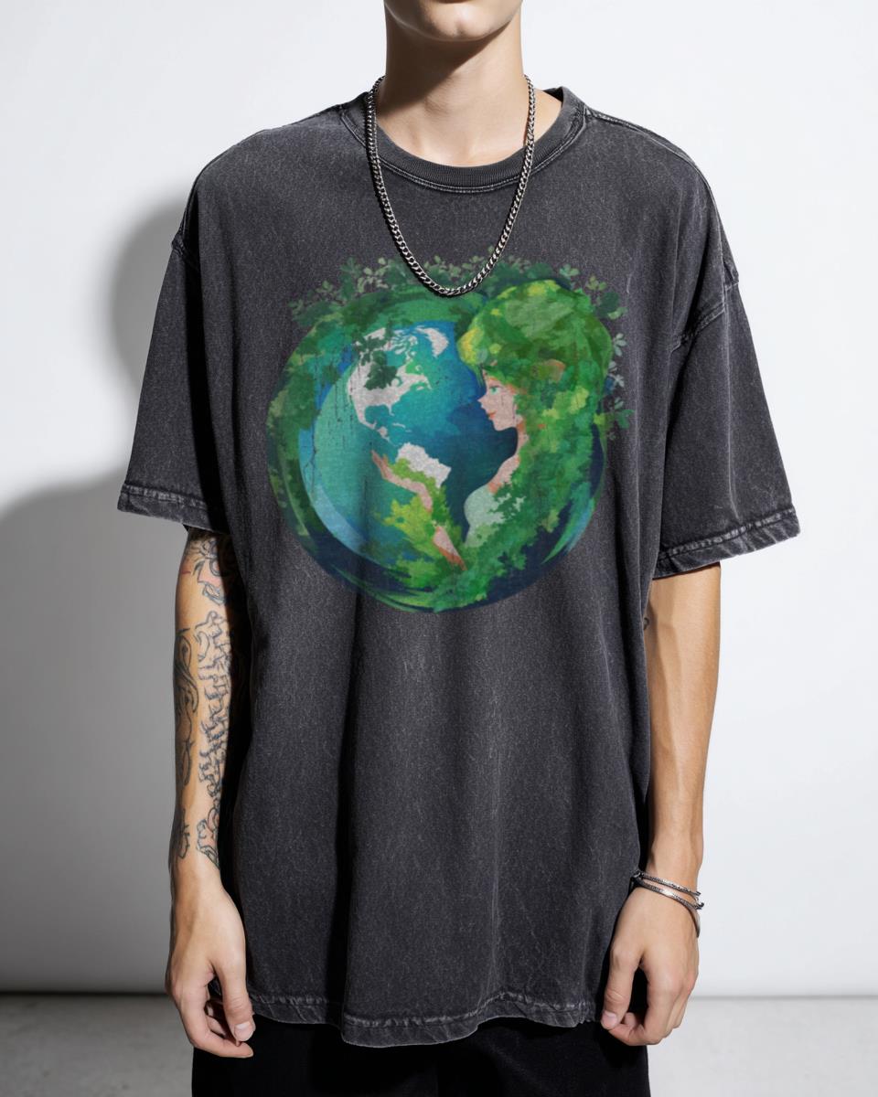 Bright Abstract Nature Digital Art T-Shirt - Climate Change Awareness & Witchy Style