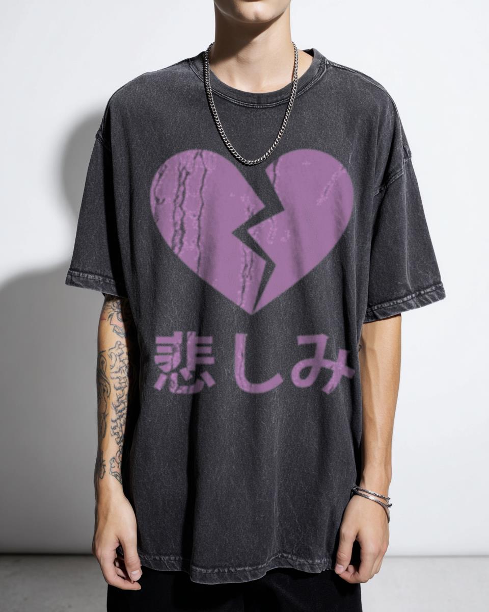 Broken Heart Sad Japanese Anime Aesthetic T-Shirt | Edgy Manga