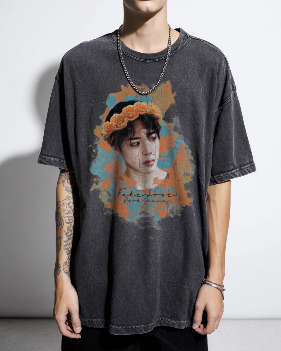 BTS Jimin Flower Crown 'Fake Love' K-Pop T-Shirt - Bangtan Boys ARMY Fan Art Gift