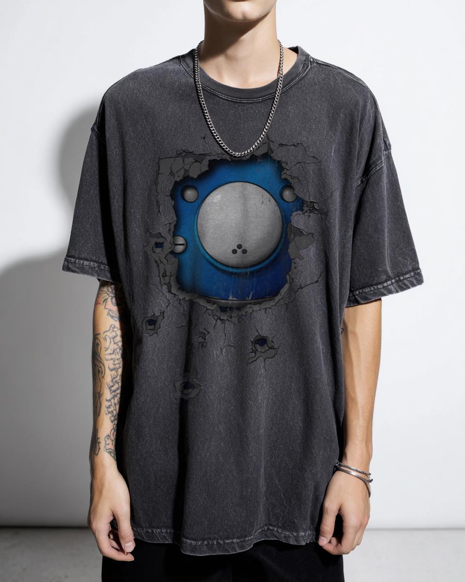 Bullet-Riddled Wall Tachikoma Cyberpunk T-Shirt - Ghost in the Shell Anime Unisex