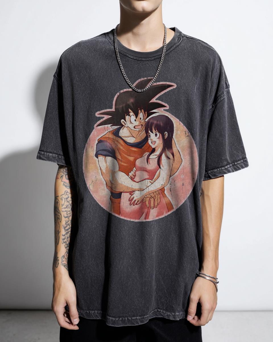 Bulma and Chichi Dragon Ball Z Waifu Anime T-Shirt - Goku Vegeta Manga Fan Apparel Unisex Black Acidwash