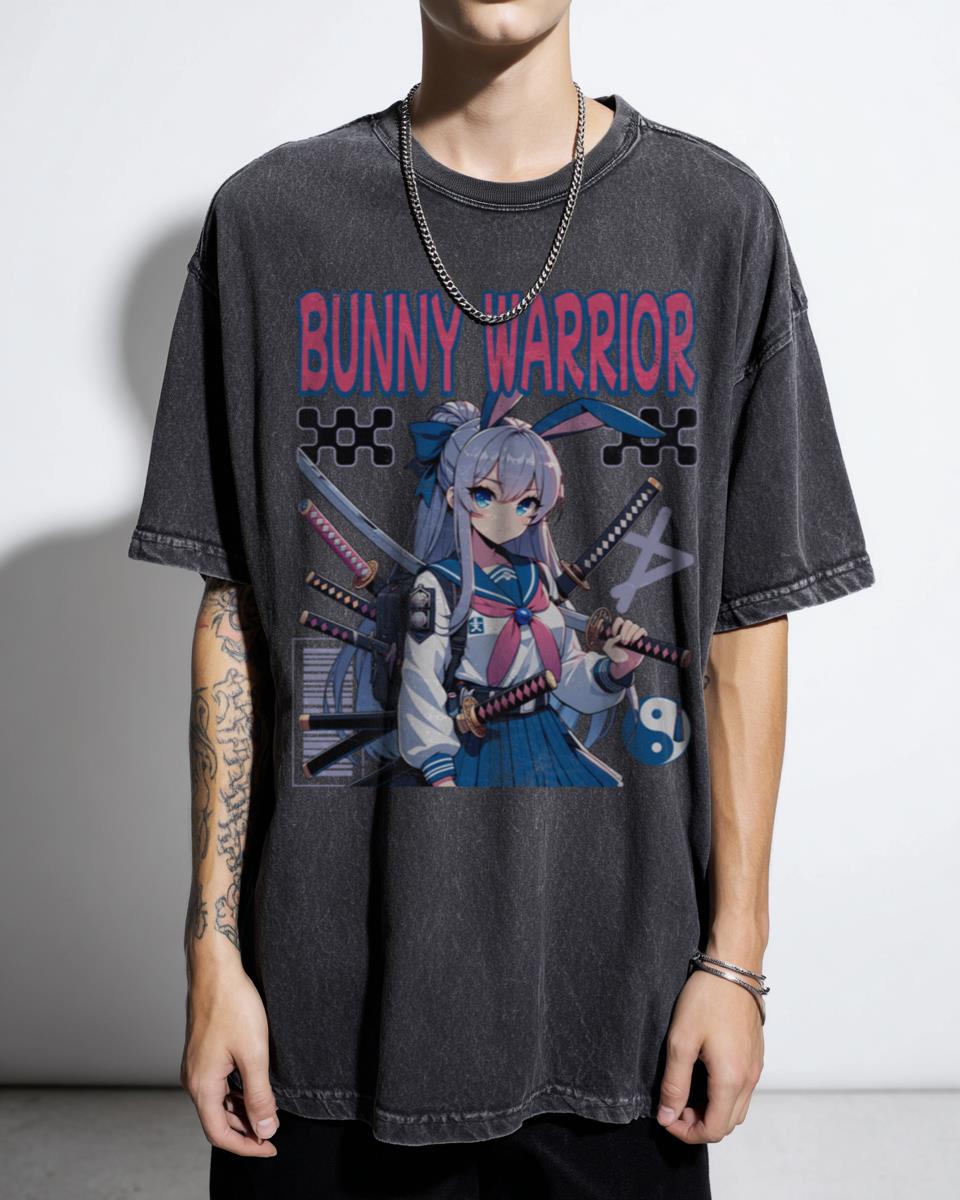Bunny Warrior Samurai Girl T-Shirt | Fierce Anime Katana Graphic Tee