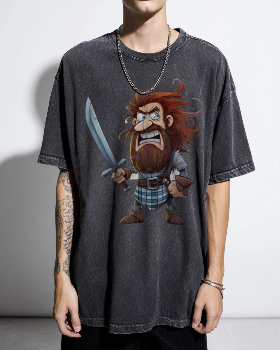 Cartoon William Wallace Braveheart Knight Heroic Acidwash T-Shirt - Fantasy Warrior Men's Tee