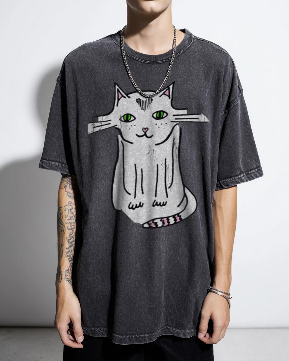 Cat Attack Black & White Hearts T-Shirt - Cute Kitten Love Design