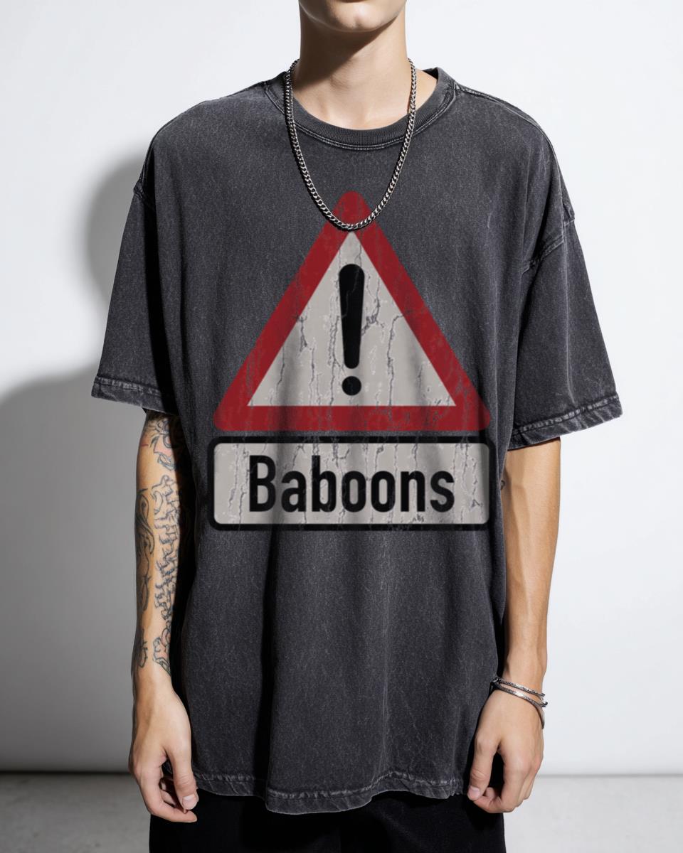 Caution Baboons Warning Sign T-Shirt - South Africa Wildlife Travel Unisex