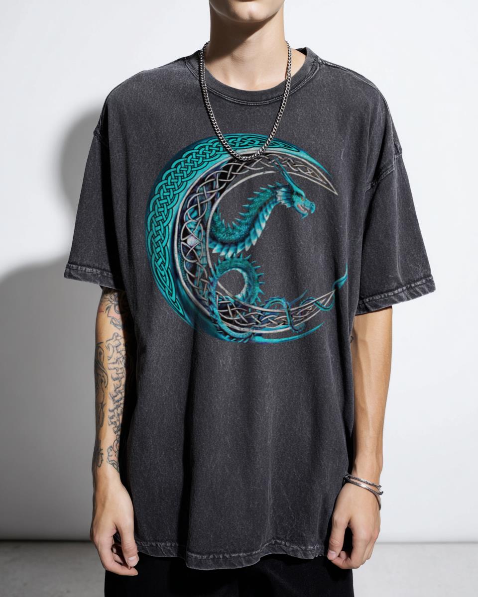Celtic Dragon Knot Art T-Shirt - Norse Mythology Viking Fantasy Tee