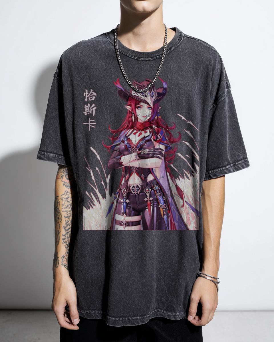 Chasca Genshin Impact Vaporwave Anime T-Shirt - Pastel Goth Aesthetic Unisex