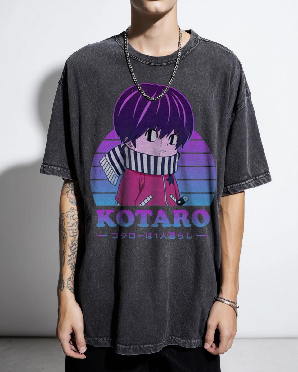 Chibi Kotaro Retro Sunset T-Shirt - Kotaro Lives Alone Anime Fan Unisex