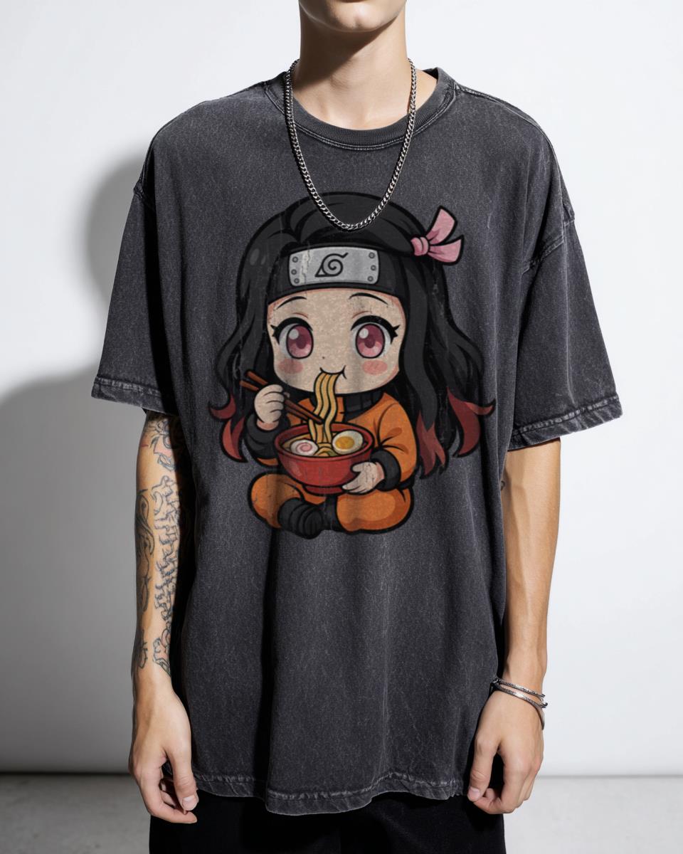 Chibi Nezuko Ramen Naruto Outfit T-Shirt - Kawaii Demon Slayer Mashup Unisex