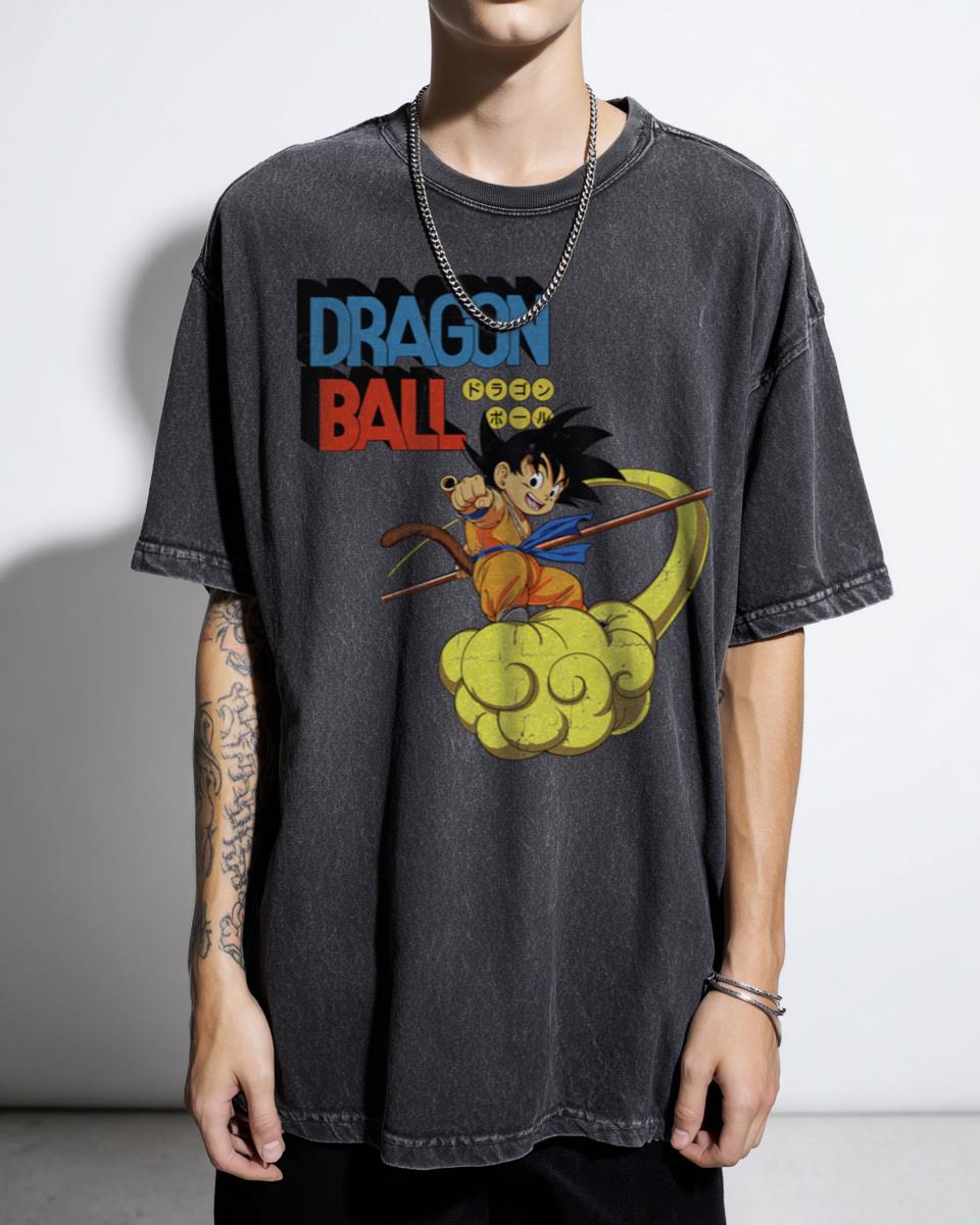 Classic DragonBall Kid Goku Flying Nimbus Anime T-Shirt - Original Manga Fan Art