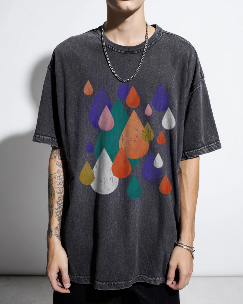 Colorful Raindrops Abstract T-Shirt - Modern Minimal Mid-Century Geometry Art
