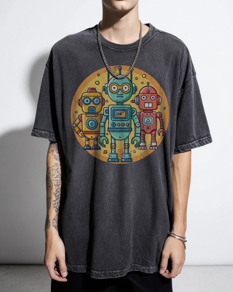 Colorful Robot Character AI Technology T-Shirt - Modern Cyborg Innovation Graphic Unisex