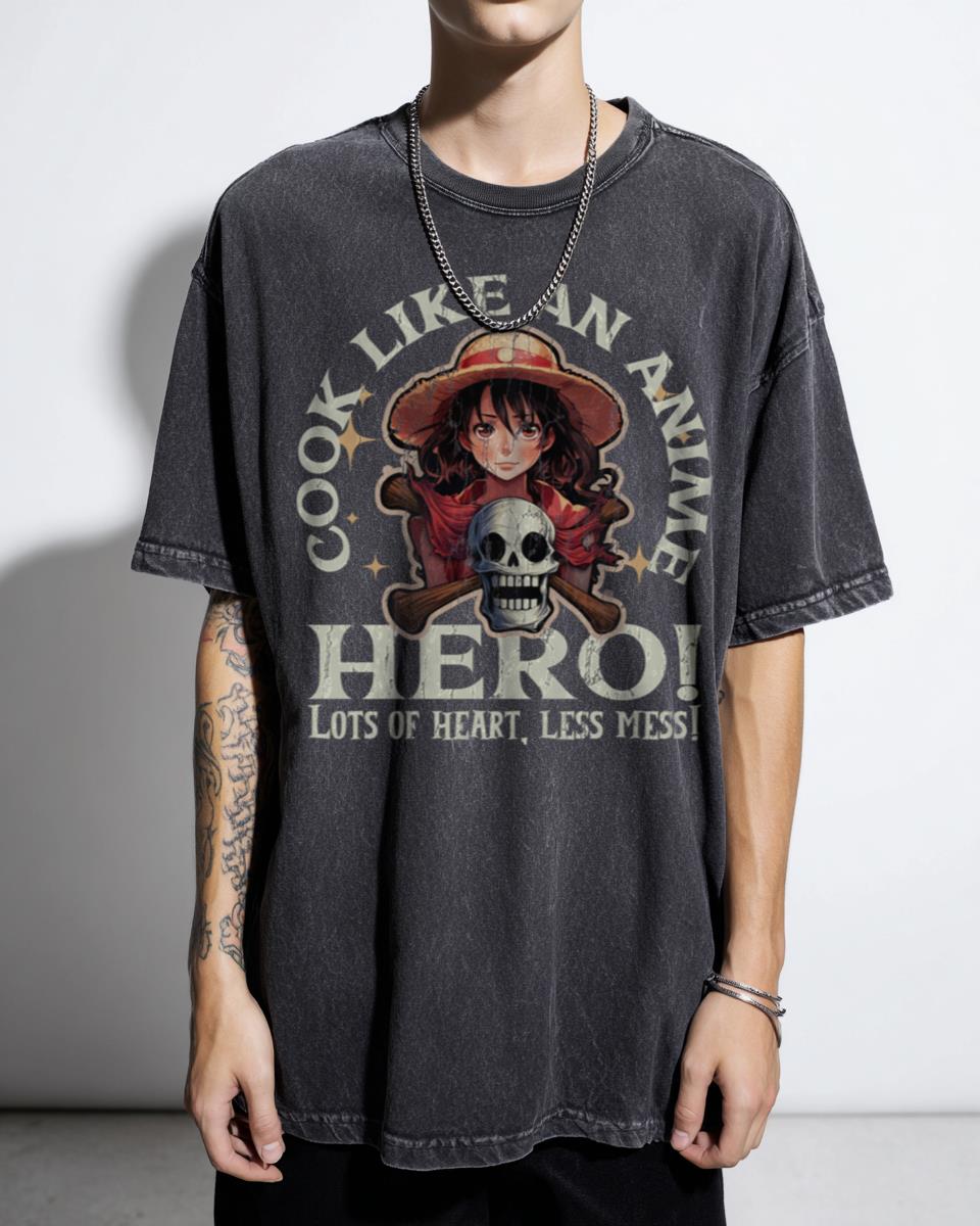 "Cook Like Anime Hero Lots Of Heart Less Mess" Funny Cooking T-Shirt - Chef Foodie Humor Unisex