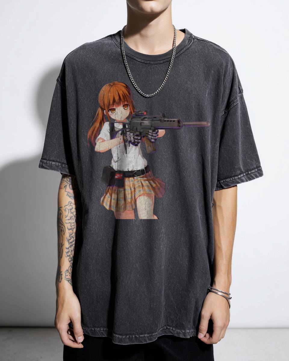 Cool Anime Girl with Gun T-Shirt - Kawaii Waifu Manga Art for Weebs