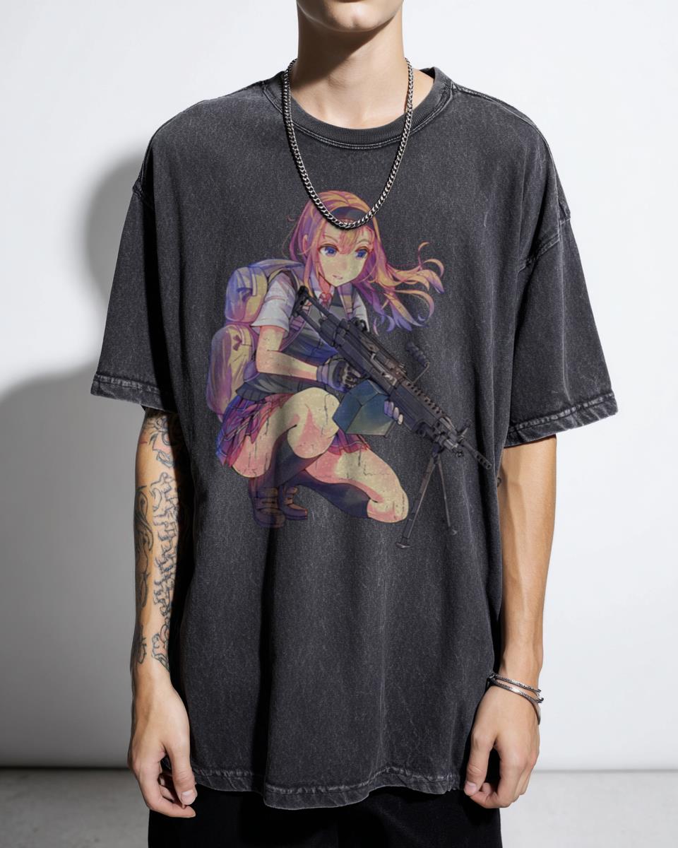 Cool Anime Girl with Gun T-Shirt - Kawaii Waifu Manga Art for Weebs