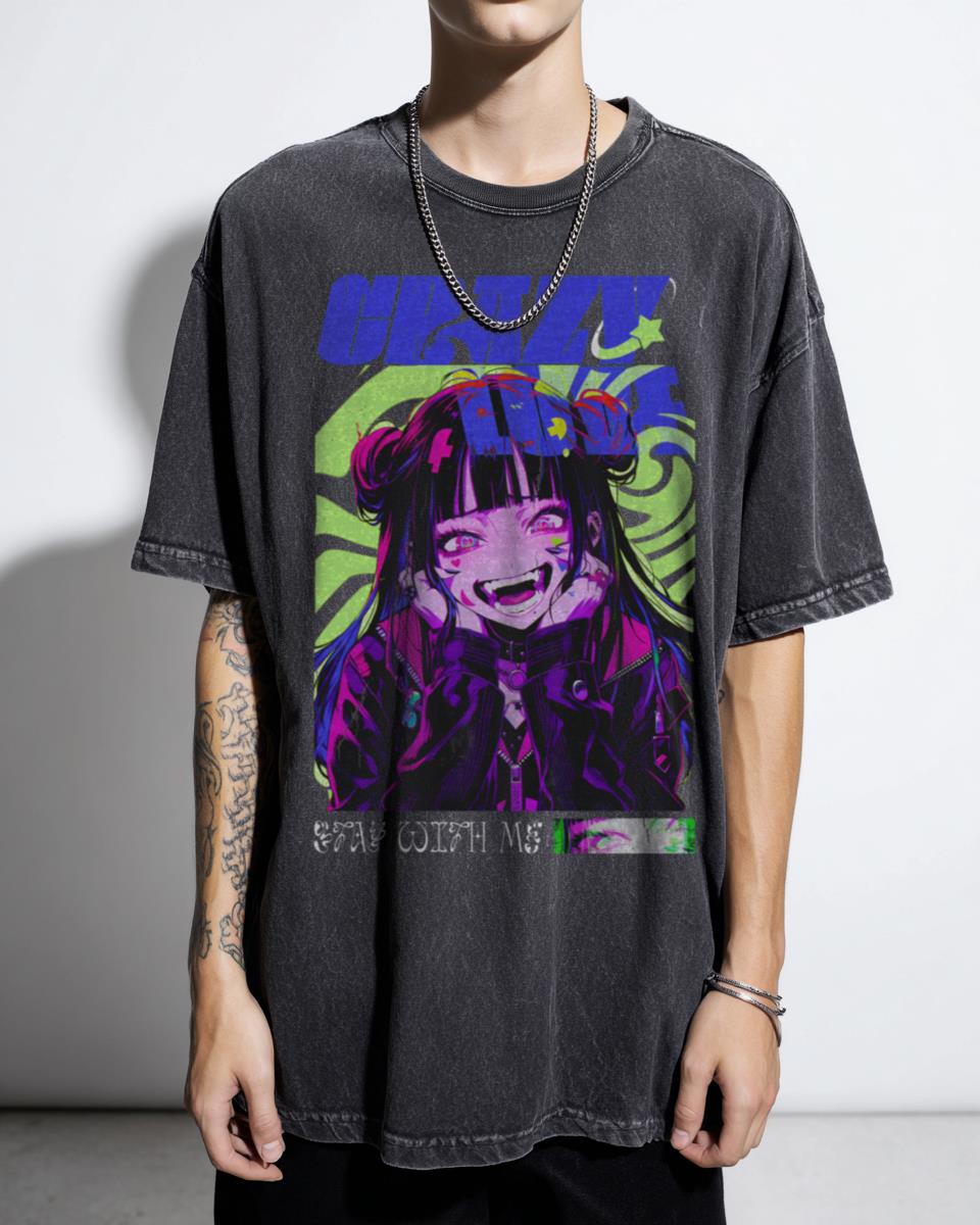 Crazy Love Anime Girl Glitch Art T-Shirt - Harajuku Hyperpop Y2K Streetwear