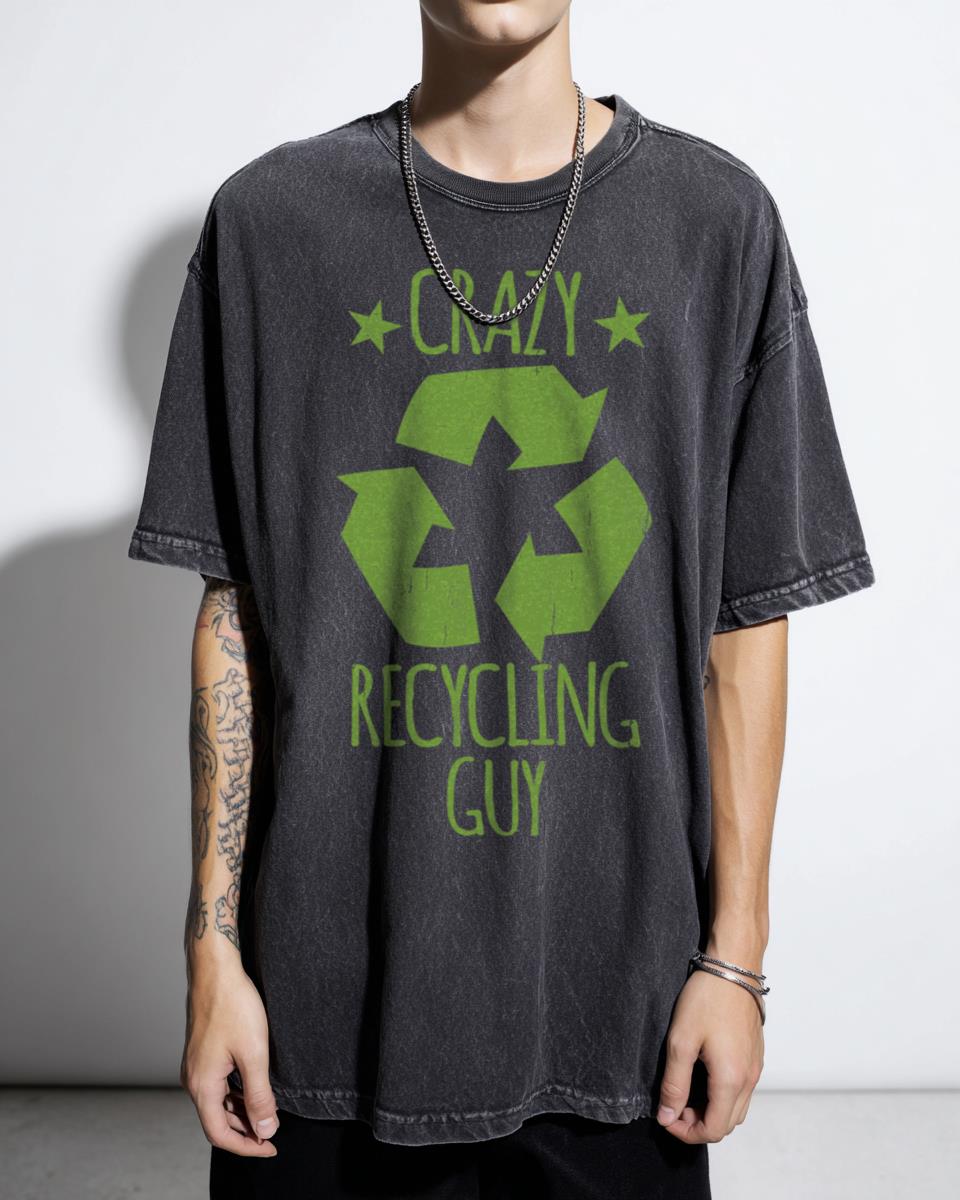 Crazy Recycling Guy Eco Friendly T-Shirt - Funny Environmental Activist Tee