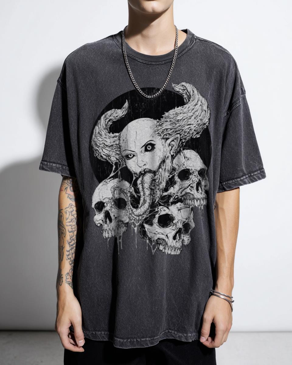 Creepy Cute Anime Skulls T-Shirt - Demon Slayer Horror Manga Style