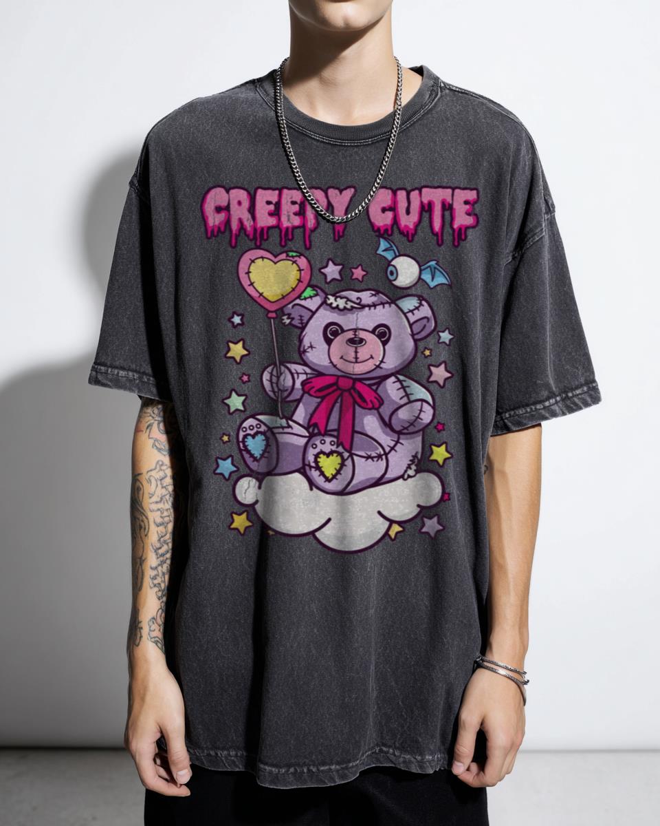 Creepy Cute Kawaii Pastel Goth Bear T-Shirt - Aesthetic Halloween Anime Apparel