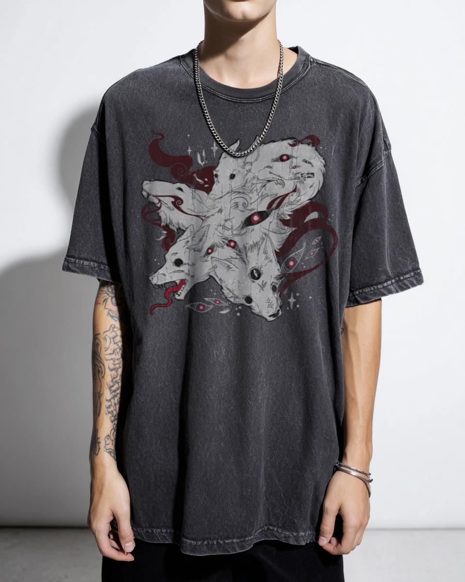 Creepy Wild Wolves Many Eyes Grunge Graphic T-Shirt - Goth Emo Indie Animal Art Unisex