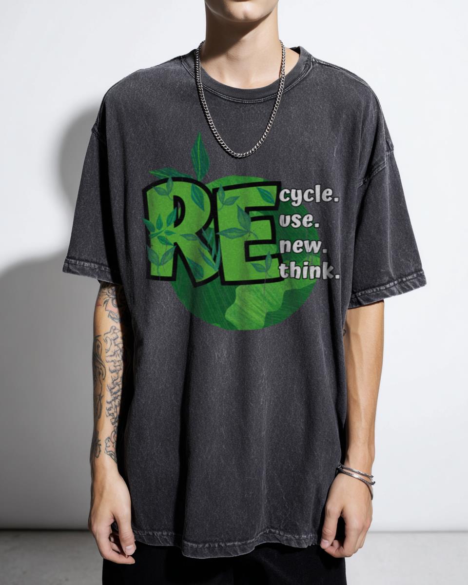 Crisis Environmental Activism 'Recycle Reuse Renew Rethink' T-Shirt - Earth Day Sustainability Unisex