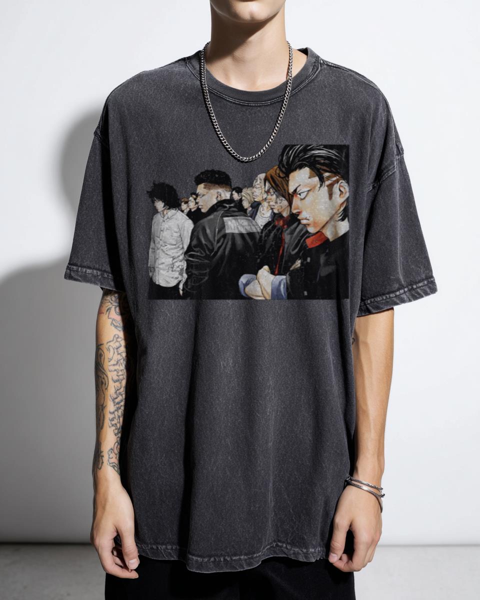 Crows Zero Suzuran Fighting Manga Movie Black Acidwash T-Shirt