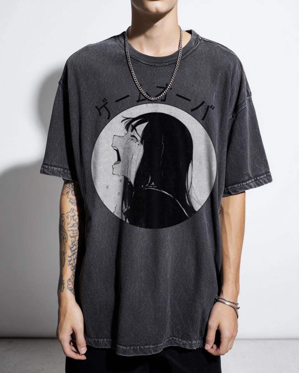 Crying Girl Game Over T-Shirt - Japanese Lofi Retro Sad Anime