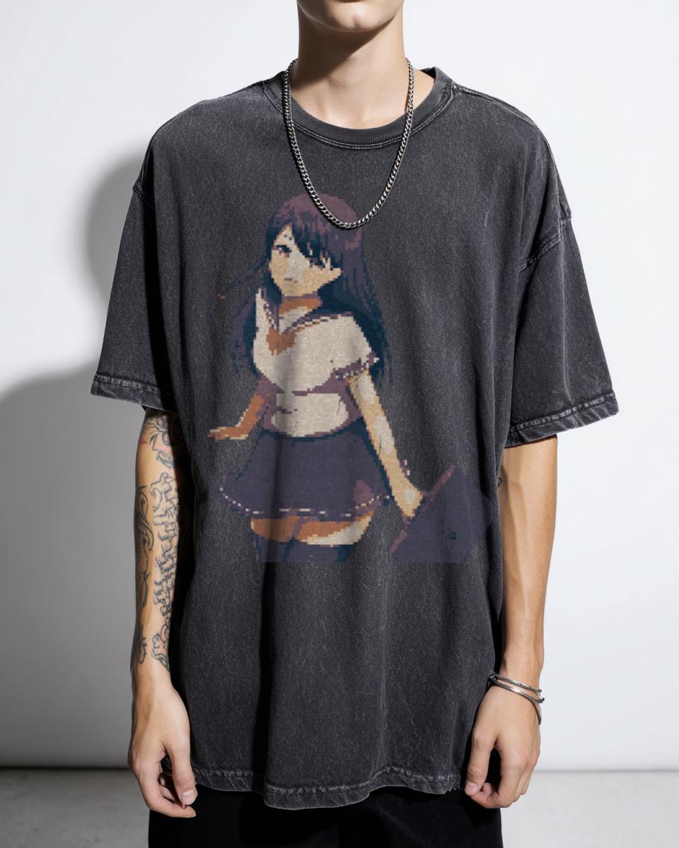 Cryptopunk Style Pixel Crypto Anime Girl NFT Art T-Shirt - Atsui Anime Pixelated Collectible Tee