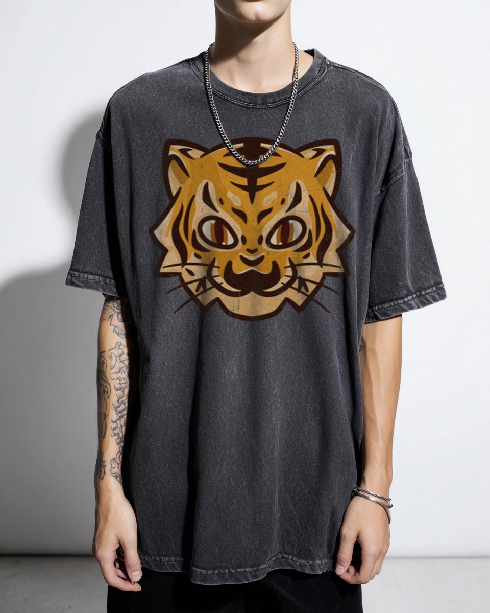 Cute 90s Cartoon Tiger Head T-Shirt - Kids Zoo Animal Anime Style Tee