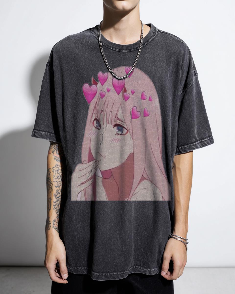 Cute Aesthetic Zero Two Anime T-Shirt - Darling in the Franxx Pink Manga Tee