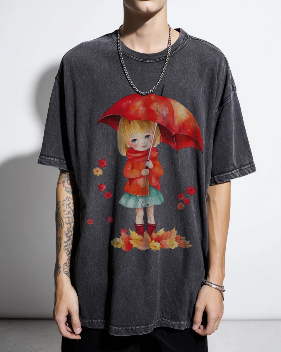 Cute Anime Girl with Umbrella T-Shirt | Kawaii Baby Girl Graphic