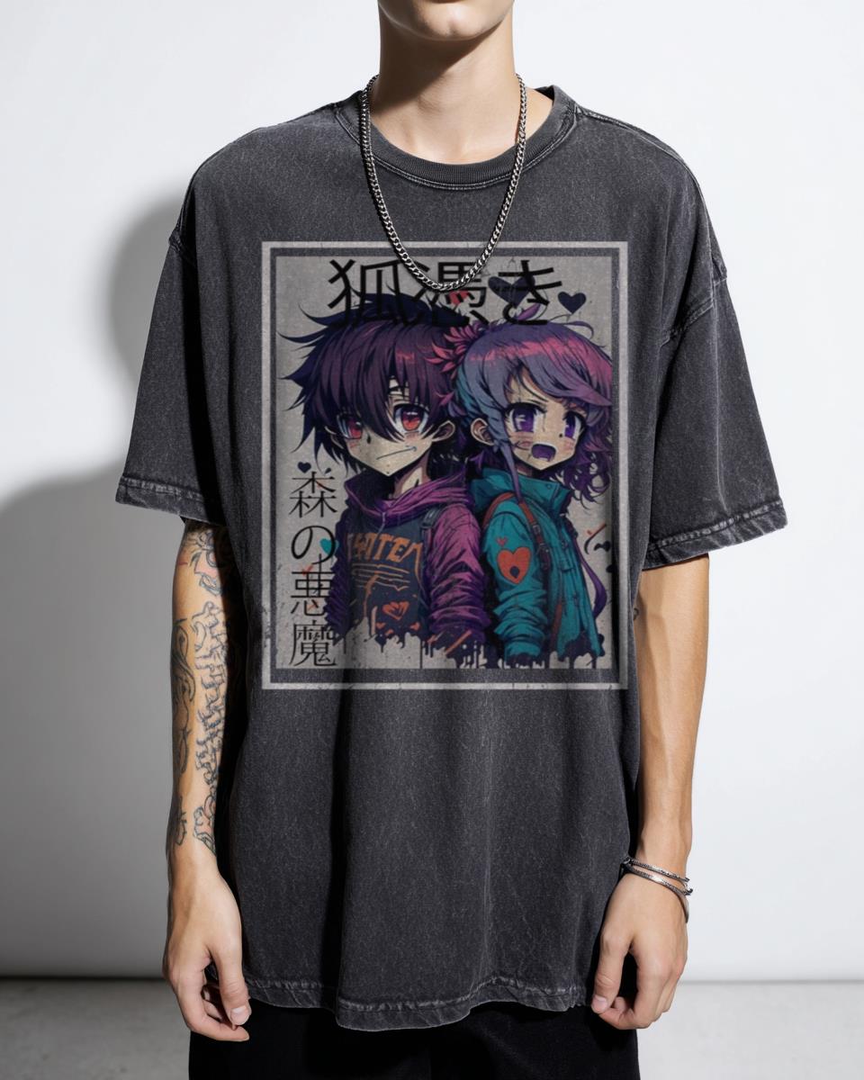 Cute Anime Manga Couple T-Shirt - Japanese Love Story Graphic Tee for Fans