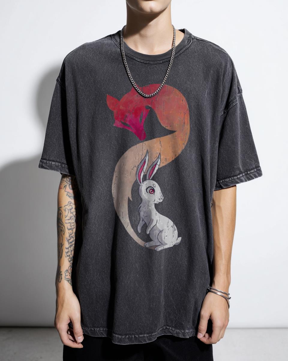 Cute Anime 'Rabbit and a Fox' Animal Art T-Shirt - Children's Manga Style