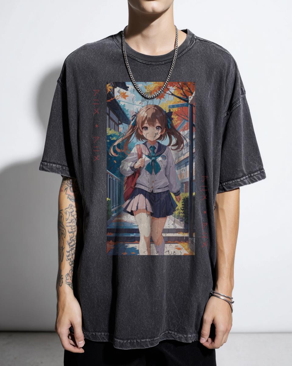Cute Anime School Girl Kawaii T-Shirt - Japanese Student Anime Girl Tee