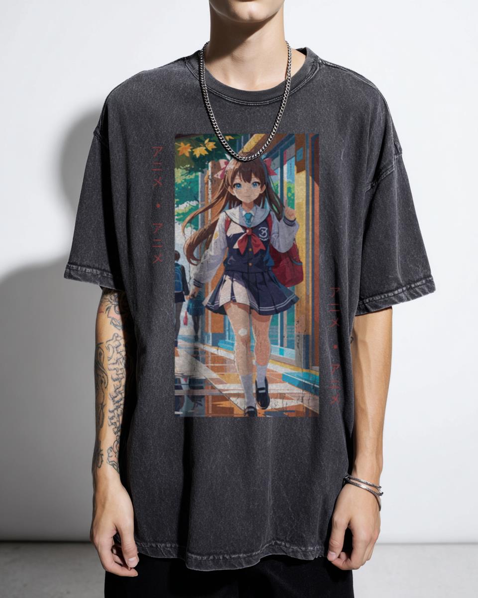 Cute Anime School Girl Kawaii T-Shirt - Japanese Student Anime Girl Tee