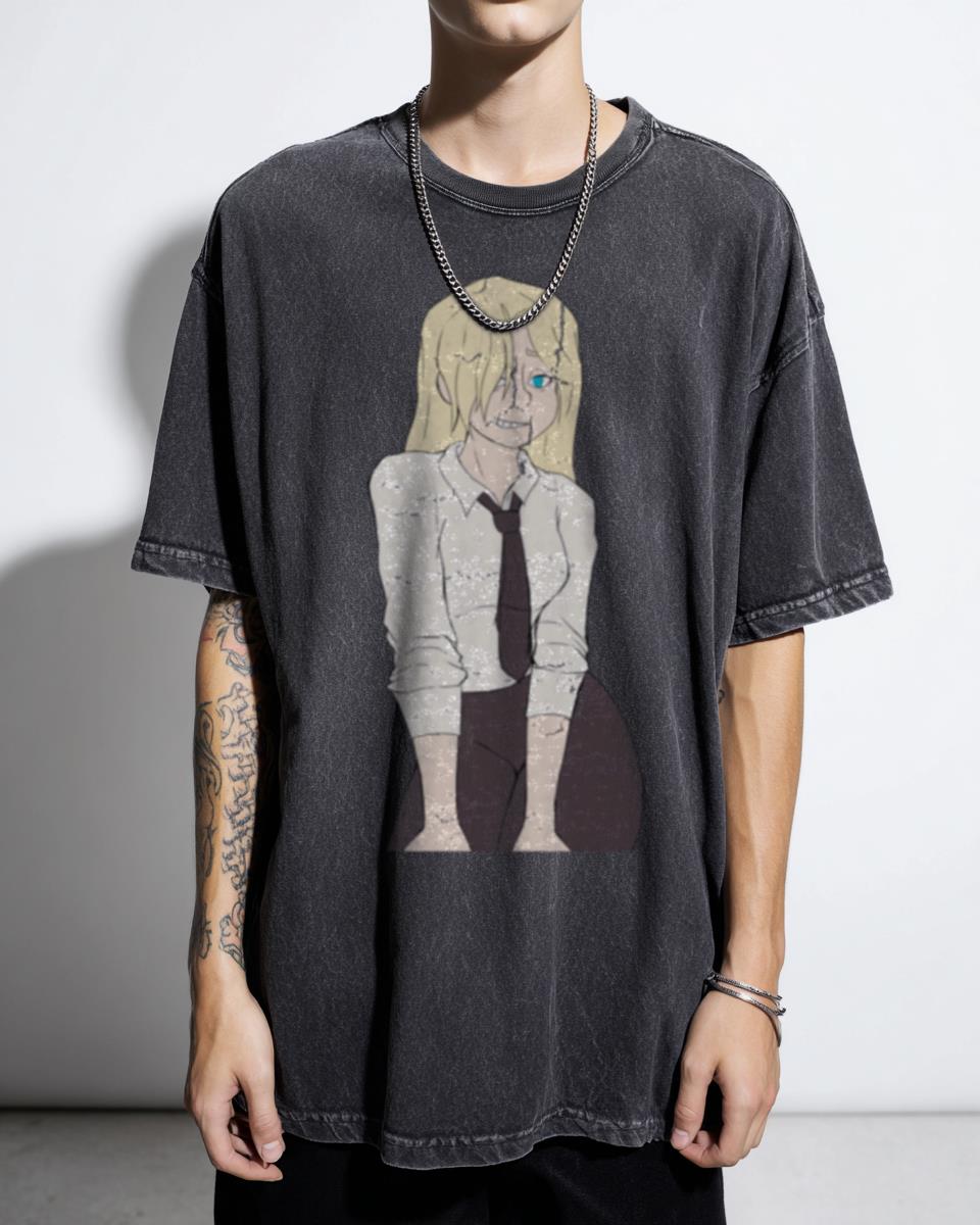 Cute Blonde Anime Girl T-Shirt - Chainsaw Man Vintage Style Fan Art