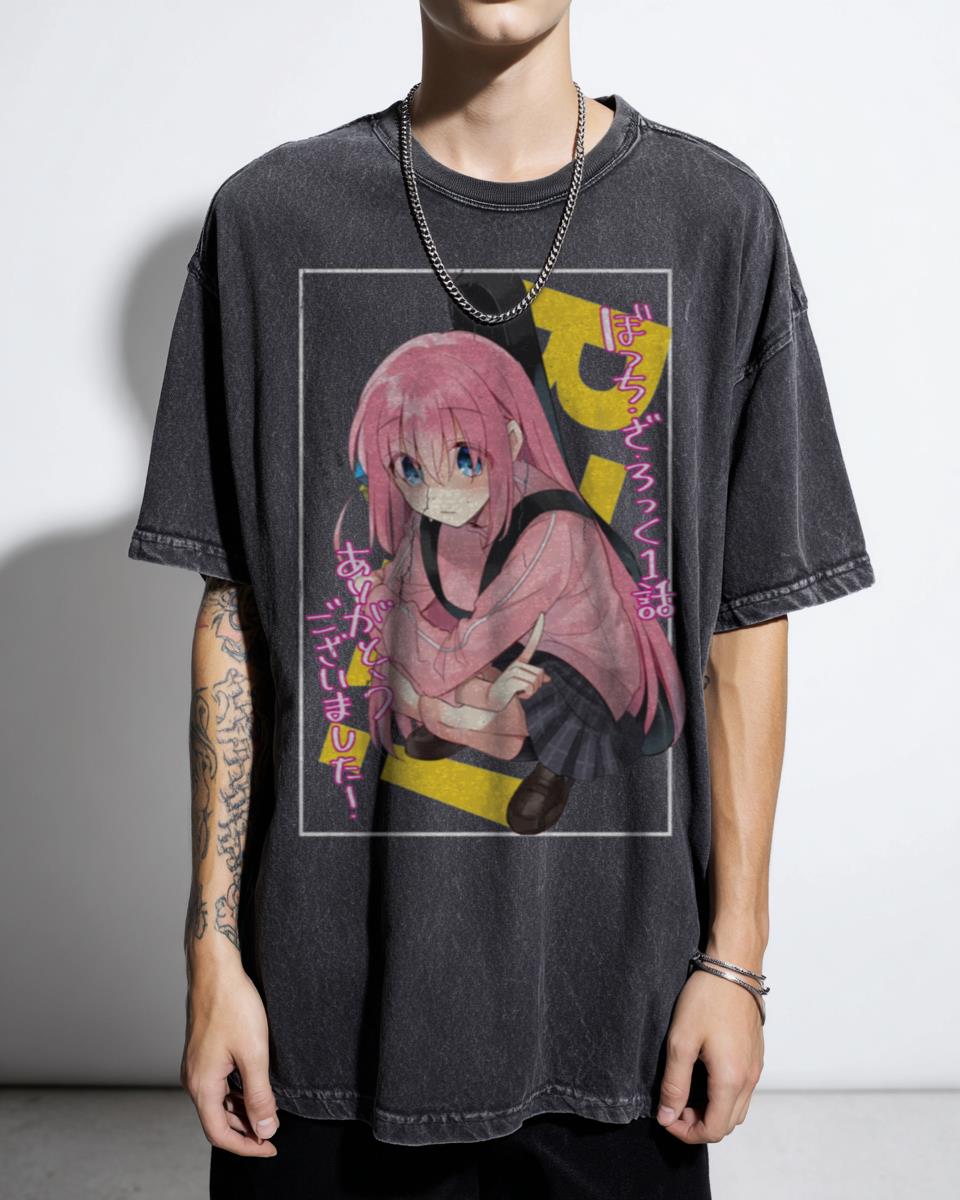 Cute Bocchi the Rock! Hitori Gotou Anime Girl Peeker T-Shirt - Kawaii Musical Fan Unisex