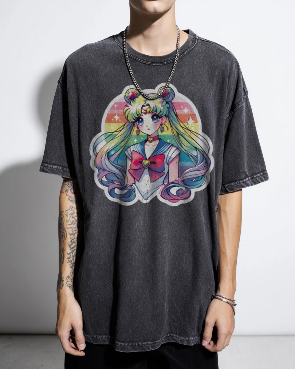 Cute Bunny Sailor Moon Anime T-Shirt - Usagi Shojo Rainbow Art