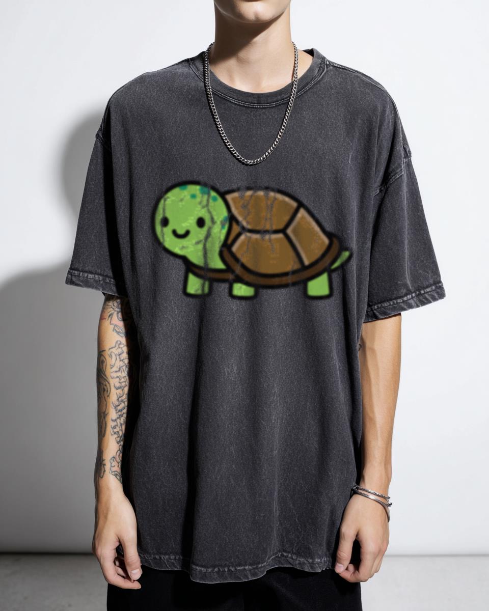 Cute Cartoon Baby Turtle T-Shirt - Adorable Kawaii Green Reptile Animal Tee