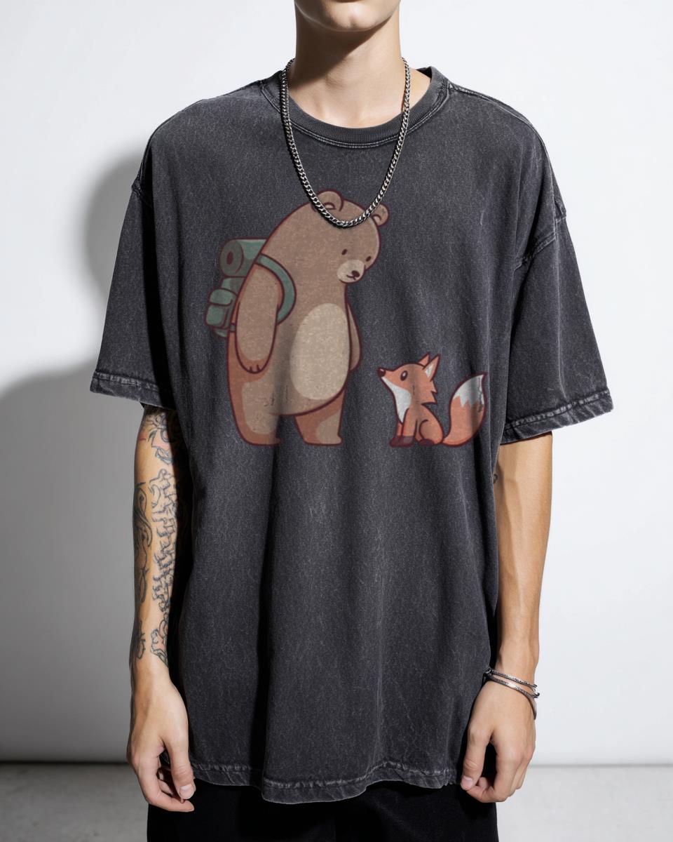 Cute Cartoon Bear & Fox T-Shirt - Woodland Animals Kids & Unisex