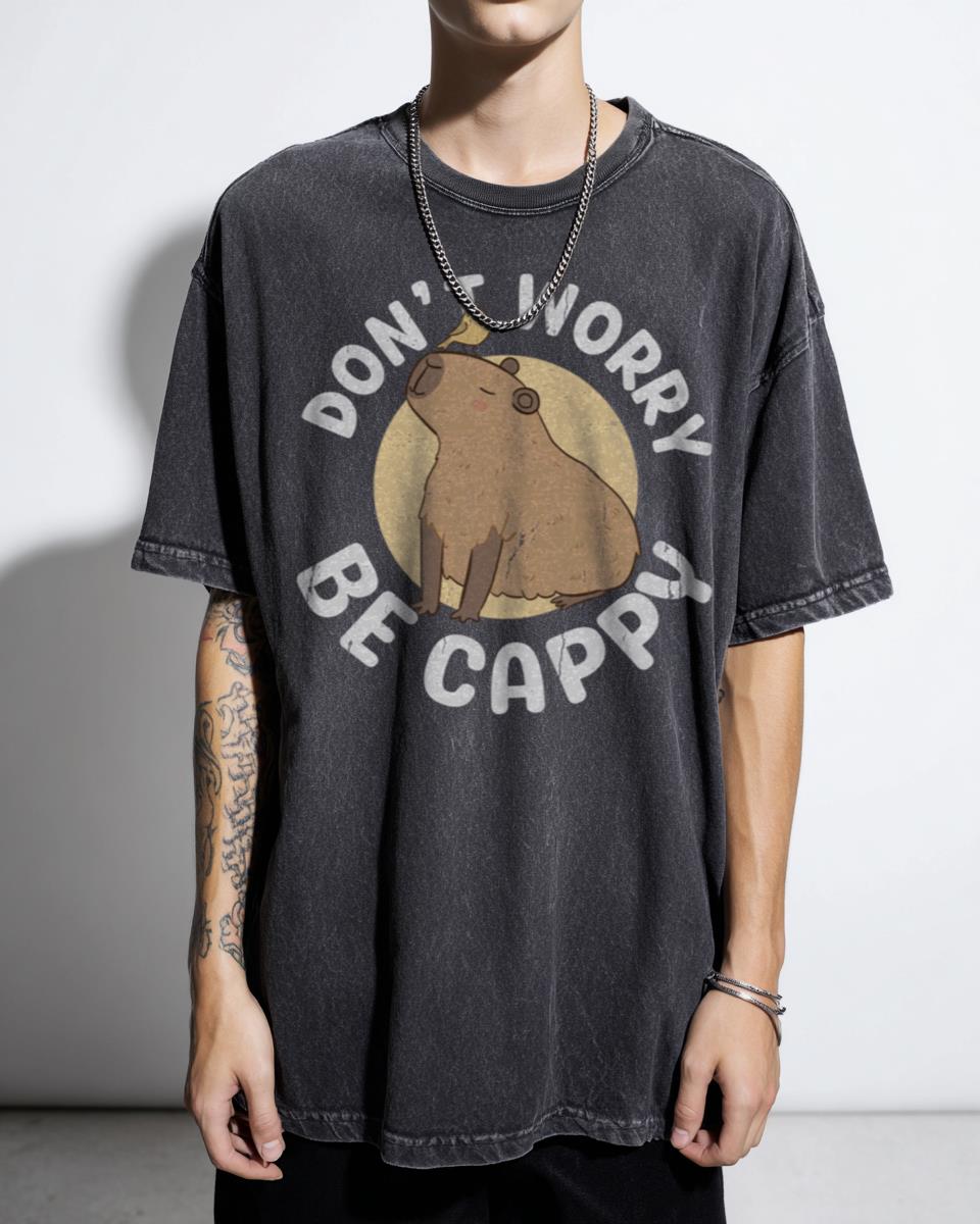 Cute Cartoon Capybara 'Don't Worry Be Cappy' T-Shirt - Funny Animal Art