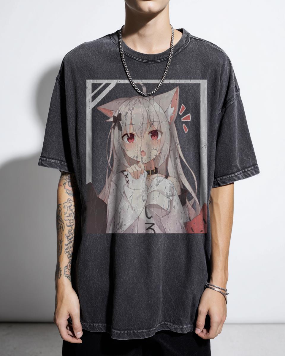 Cute "Cat Lady Anime" Girl T-Shirt - Kawaii Cat Girl Art by Firetree