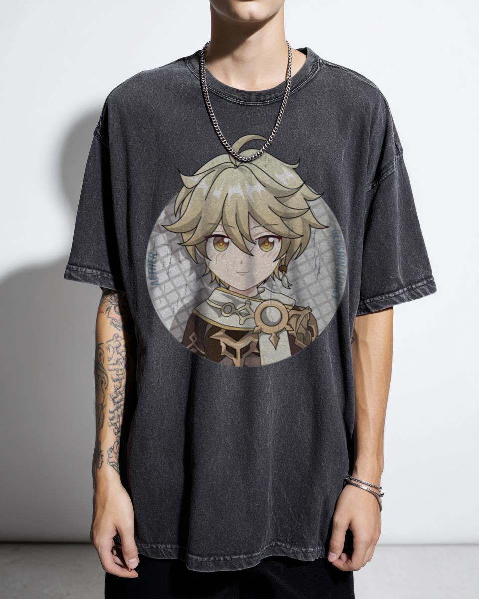 Cute Chibi Aether Genshin Impact T-Shirt - Anime Game Fan Art Tee by Horoharo