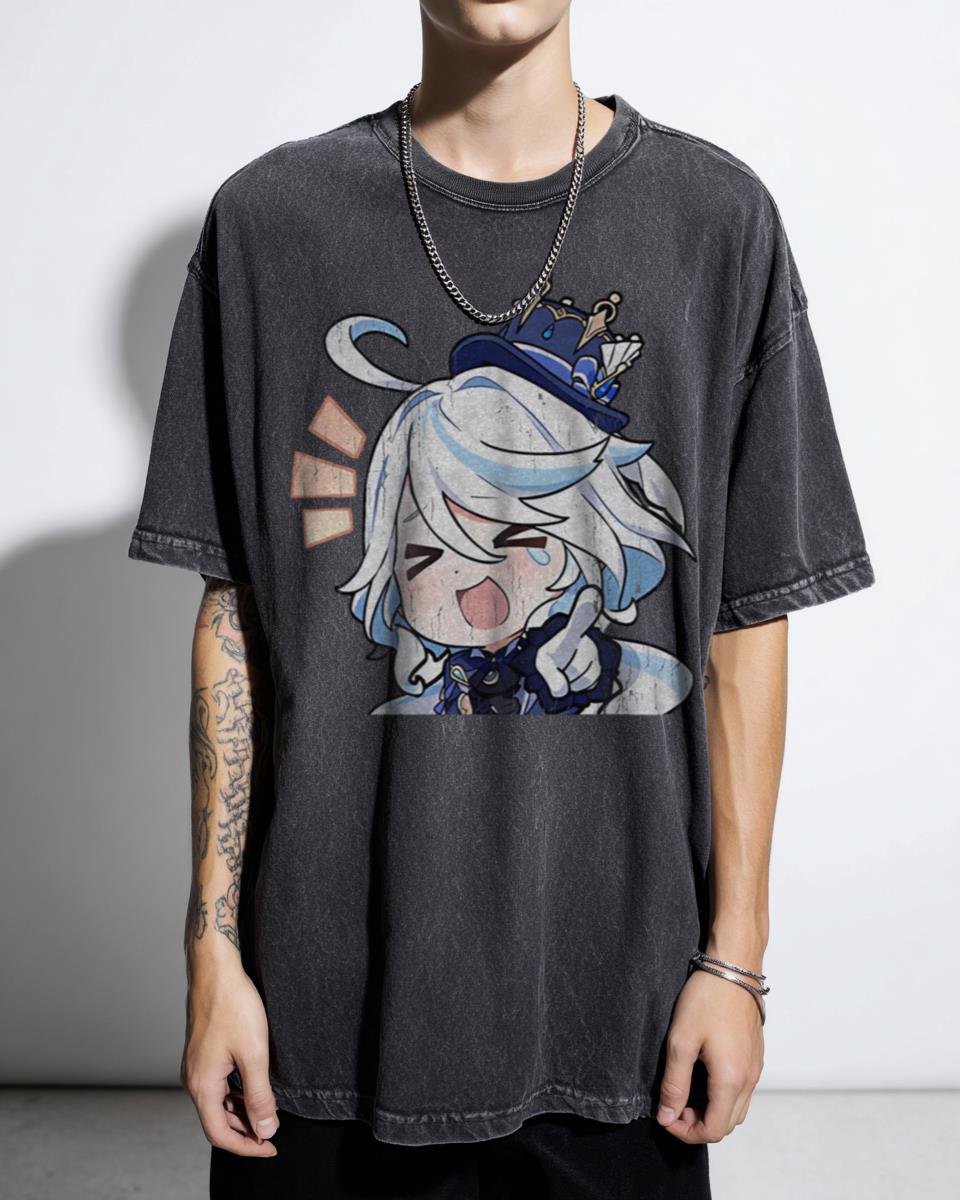 Cute Chibi Furina Genshin Impact Hydro Archon T-Shirt - Fontaine Fanart Emote Tee