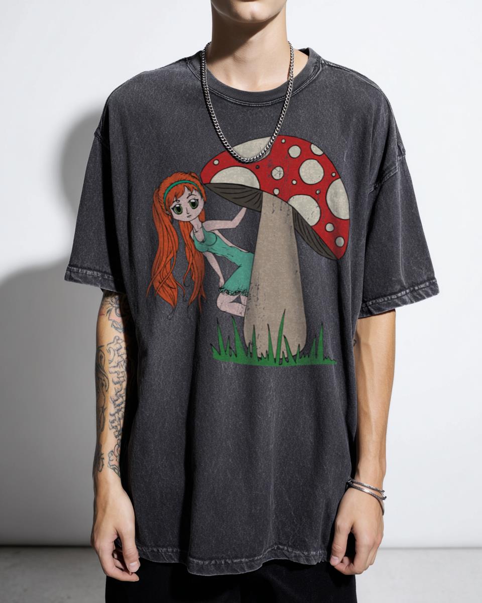 Cute Chibi Mushroom Nymph T-Shirt - Woodland Fairy Redhead Anime