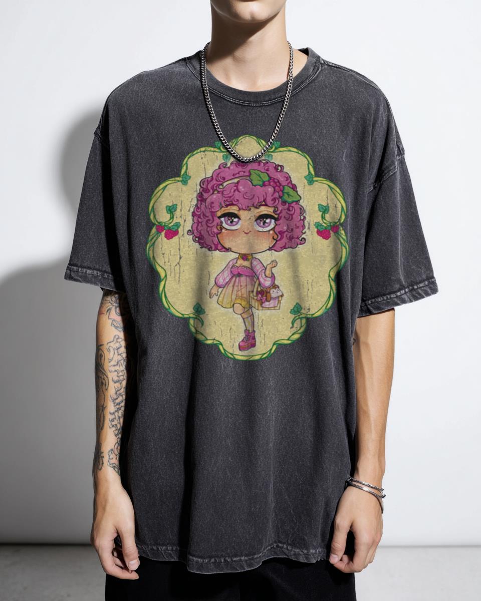 Cute Chibi Raspberry Magical Girl T-Shirt - Pink Aesthetic Sweet Monkey Pet Art