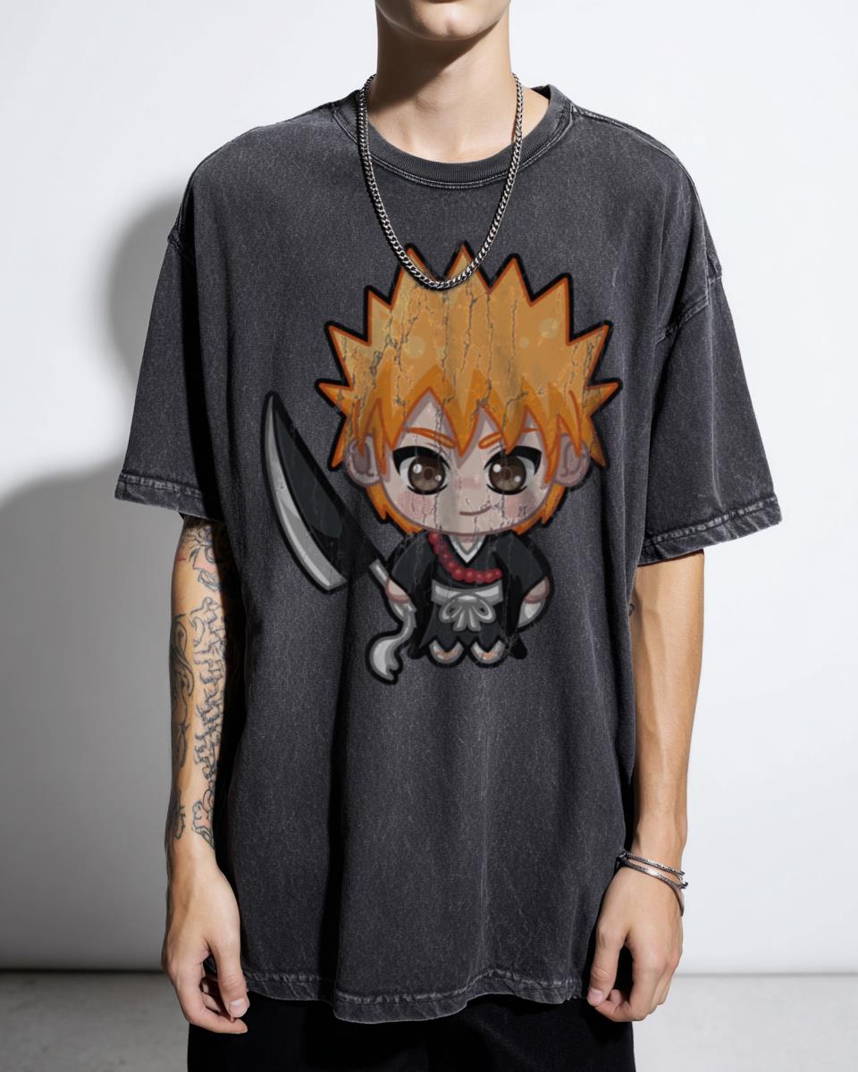 Cute Chibi Soul Reaper Ichigo Kurosaki Sticker Art T-Shirt - Bleach Anime Fan